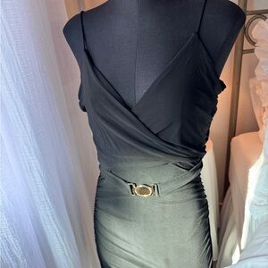 Iris Black Dress with Gold Accent